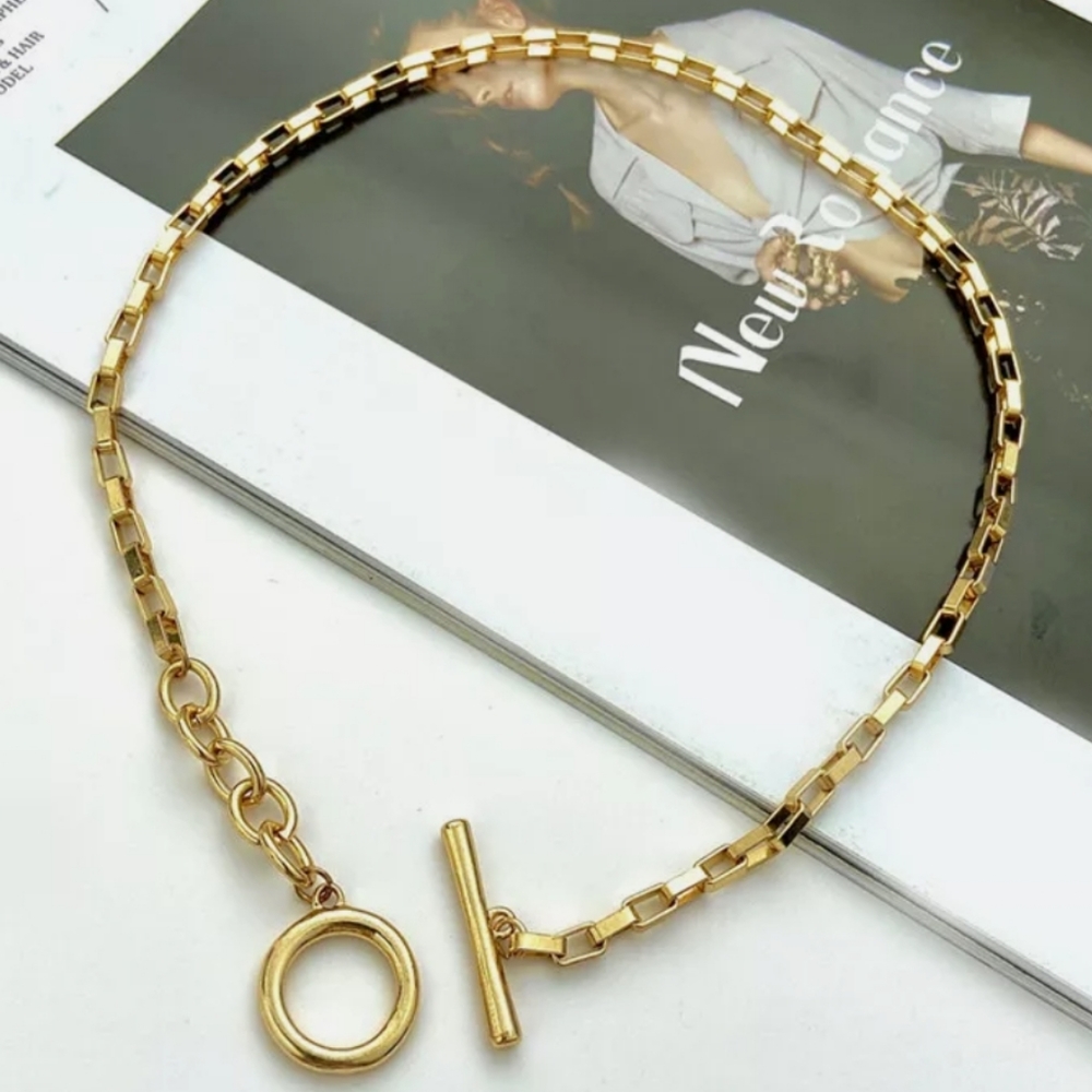 New Chain choker Toggle Clasp 18k Gold Mixed Linked Circle Necklaces